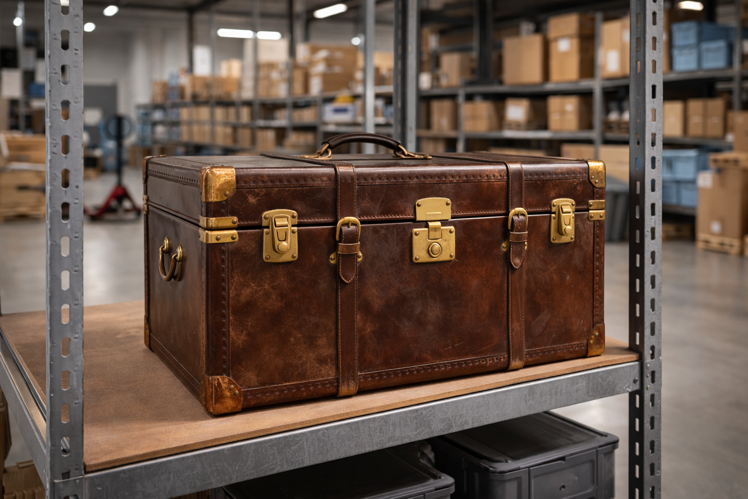 Leather travel trunk